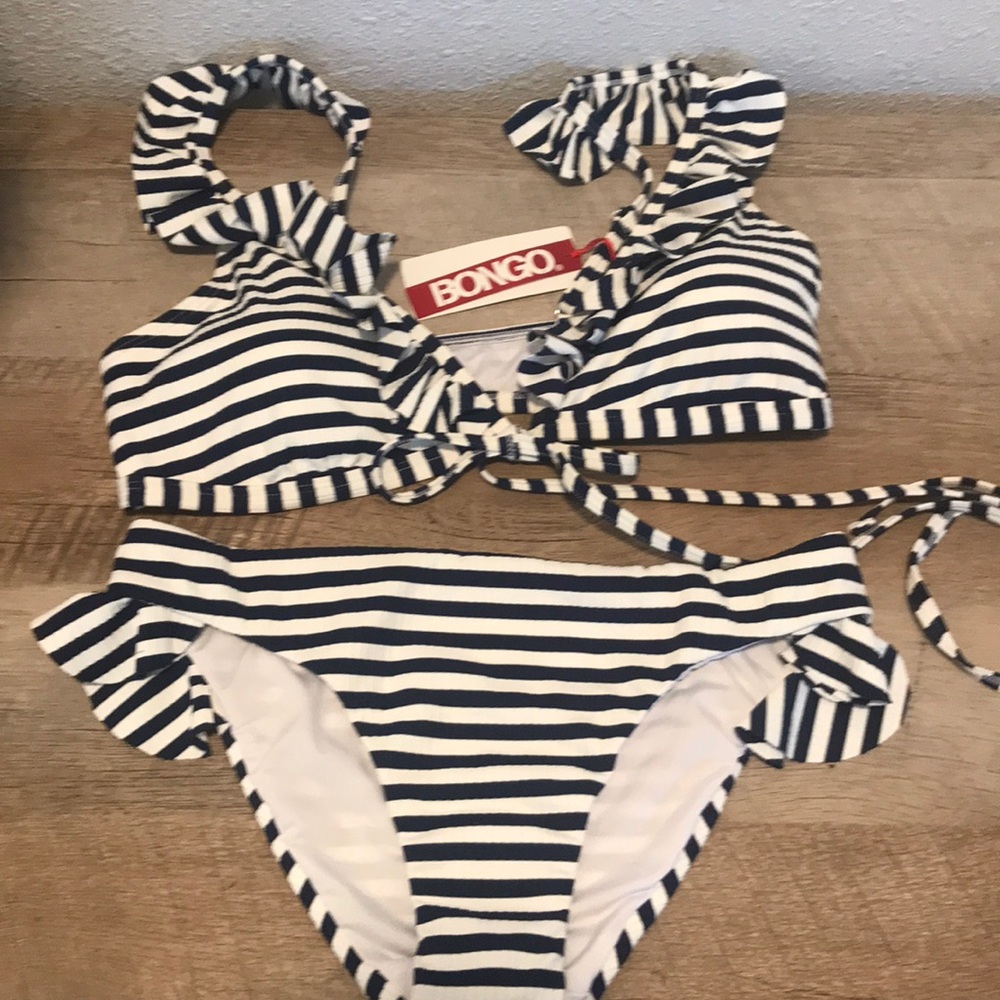 Ruffled Navy Blue Striped Set